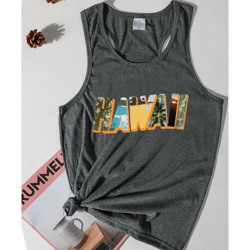 Hawaii Tops Women Hawaii Beach Tank Top Girls Plus Size Sunset Coconut Tree Summer Fashion Clothing 2021 Letters Print Vintage
