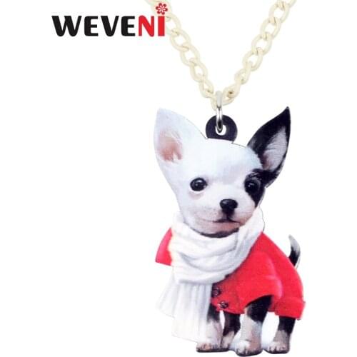 WEVENI Acrylic Cute Trendy Suits Chihuahua Dog Necklace Pendant Chain Choker Bijoux Jewelry For Women Girls Collier Cheap Gifts