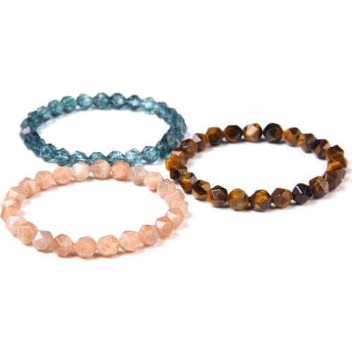 Women & Men Bracelets Natural Healing Energy Faceted Sunstone Bracelet Women Elastic Stone Beads Bangle Handmade Jewelry Pulsera