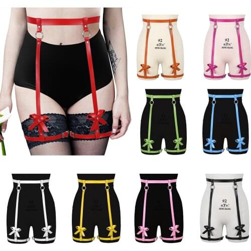 Goth Pu Leather Harajuku Bowknot Garter Belt Stockings Sexy Pole Dance Accessories Women Punk Waist Belt Nightclub Festive Rave