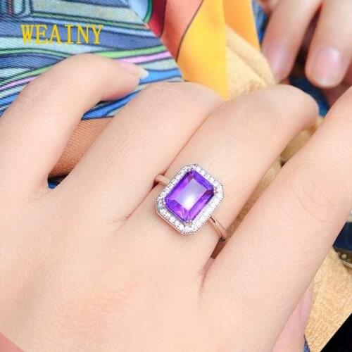 WEAINY Natural Amethyst Rings Real 925 Sterling Silver Womens Gemstone Fine Jewelry Ring Party Anniversary Gifts Big Size 4-13