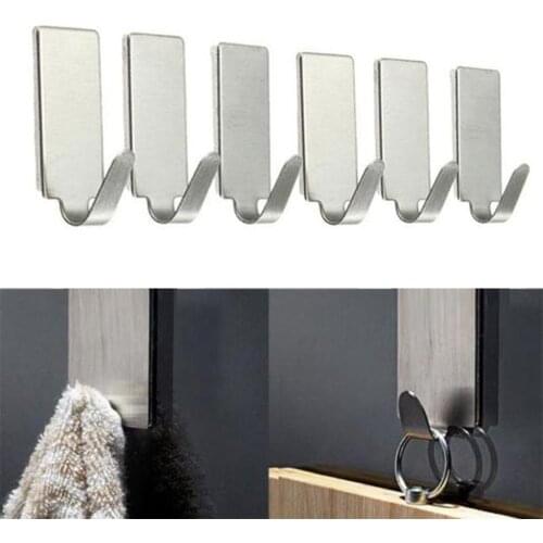 12pcs Self Adhesive Home Kitchen Wall Door Stainless Steel Holder Hook Hanger Hooks For Hanging Bathroom Storage Rack Door Hooks