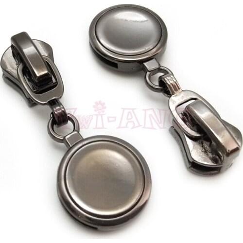 20pcs/lot, Elaborate 5# Zipper Slider with Round Plate Shape Zipper Pull, Gun Black Color Zip Repair Kits for Garment