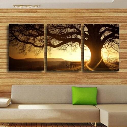 3 Panel Modern Printed Tree Painting Picture Cuadros Sunset Canvas Painting Wall Art Home Decor For Living Room No Frame