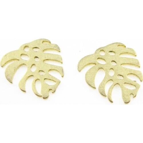 Brass monstera charm Brass mini leaf pendant Earrings finding 11.6x11.2x0.9mm bracelet charms -6pcs R1460