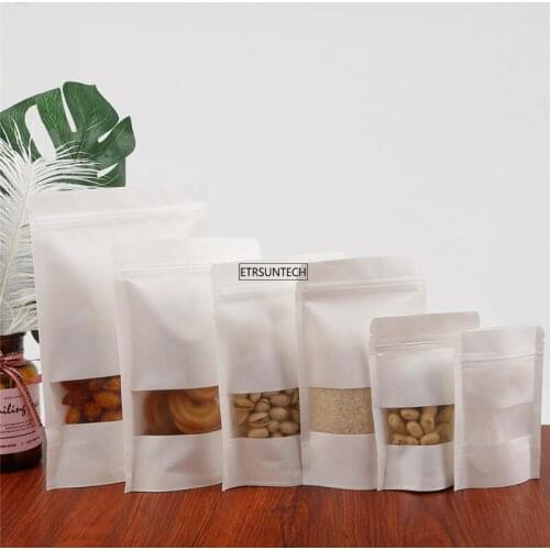 600pcs White Kraft Zip Stand Up Food Bags Pouches with Window for Storing Seeds Snack and Nuts
