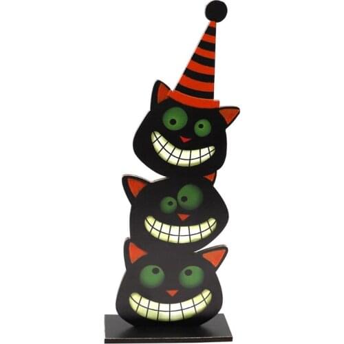 77CC Funny Cartoon Three Cats Wooden Sign Halloween Table Decoration Centerpieces Tier Tray Party Dinner Desktop Ornament