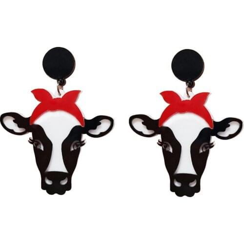 Acrylic Dairy Cattle Cow Earrings Drop Dangle Jewelry Farm Animal For Women Girls Teens Kids Party Charm Gift Accessories