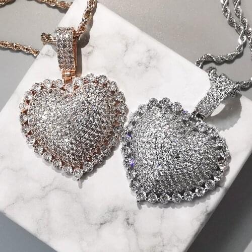 Bling Iced Out Heart Pendant 3 Colors AAA Zircon Necklace For Men Women Gifts Fashion Hip hop Jewelry