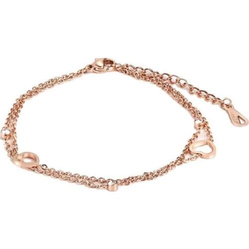 Stainless Steel Rose Gold Heart Zircon Stone Women Jewelry Bracelet Bangle Gift For Him Chain Link Women Bracelets Gift
