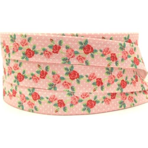 5 Yards 5/8" Dots&Rose flowers Printed foe elastic Ribbon Sewing Apparel Accessories Handmade Lace Trims Wedding Decoration