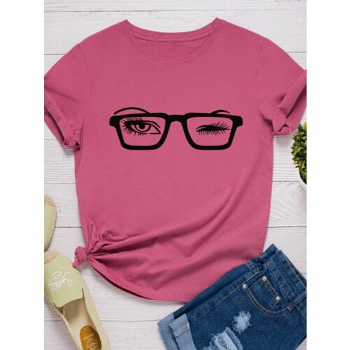 Wear Glasses Eyelash Print Women T Shirt Short Sleeve O Neck Loose Women Tshirt Ladies Fashion Tee Shirt Tops Clothes Mujer