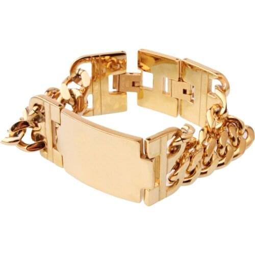 High Quality Stainless Steel Smooth Bracelets Gold Color Double Row Hand Chain ID Bracelet Bangle for Men Jewelry