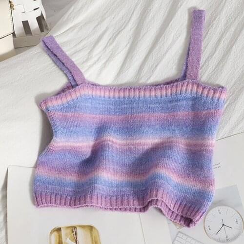 Heliar Women Purple Rainbow Crop Tops Women Tube Tops Sleeveless Knitted Basic Brazil Candy Cute Tops Women 2021 Summer