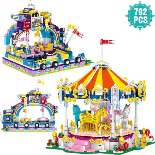 Ideas Ideas Amusement Park Series Building Blocks Carousel Bumper Cars Bricks Assembly Toys Holiday Birthday Gift For Girl