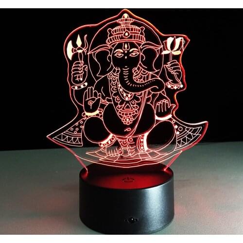 Indian Elephant Head God figure colorful LED light Touch dual power remote control product color change light belief statue Y52