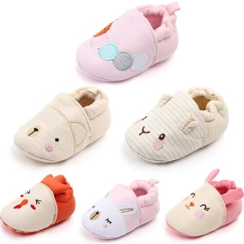 Famous Brand Shoe Newborn Baby Girl Shoes Infant Cartoon Loafers 1 Year Old Soft Sole Slip on Crib Shoes Toddler Boy Slippers