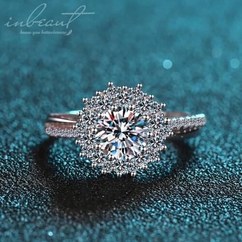 Inbeaut Love Engagement Ring 925 Silver Excellent Cut Pass Diamond Test 1 ct D Color Moissanite Ring Classic Snowflake Jewelry