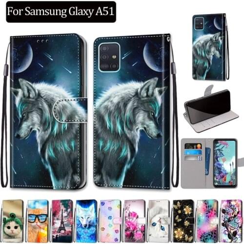Leather Case For Samsung Galaxy A51 Flip Case Cover Luxury Animal Cute Cartoon Paint Wallet Cover For Samsung A51 SM-A515F Case
