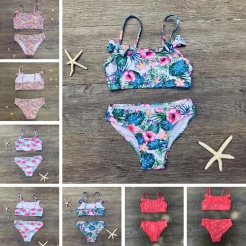 Swimwear Girls Bikini Swimsuit Cute Flamingo Print Two Piece Beachwear Baby Bathing Suit for Kids Baby Girls Biquini