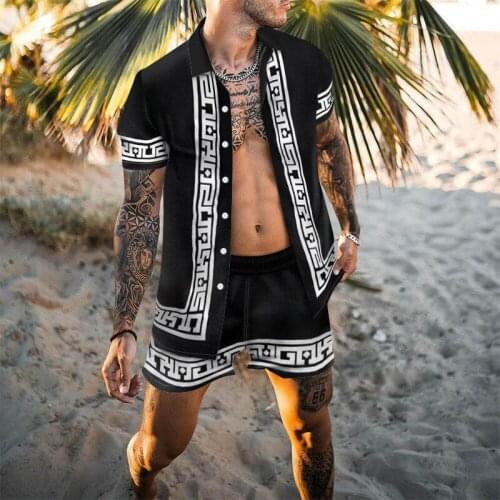 2021 Summer Youth Fashion Beach Short-sleeved Shorts Quick-drying Printed T-shirt Casual Suit