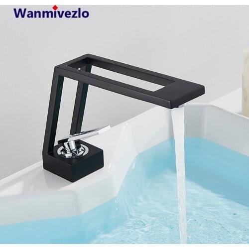 Matte Black Bathroom Basin Faucet Hot Cold Water Mixer Tap Single Handle Mixer Tap Luxurious Deck Mount Sink Tap Crane Torneira