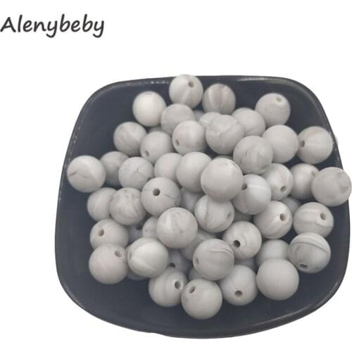 Marble Gray Color Food Grade Silicone Round Bead 12/15mm Baby Teether Necklace Toy DIY Pacifier Chain Care Baby Teether Product
