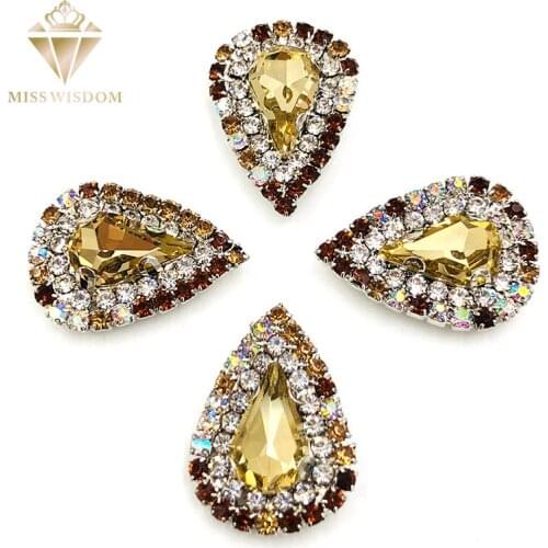 New 10pcs/pack strass glass Light coffee rhinestone+coffee AB teardrop sew on rhinestones crystal button Diy jewelry accessories