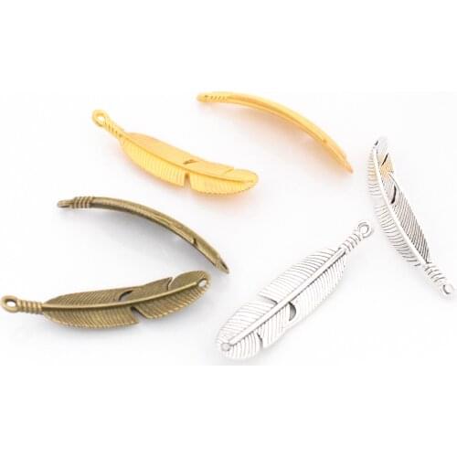 NEW Accessories,8pcs/lot 45x11mm Three Colors Plated Leaf or Feather Charm Pendant Connector DIY Handmade Jewelry Accessories