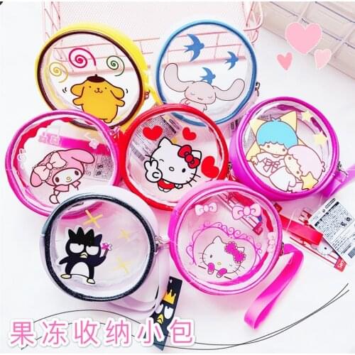 Hello Kitty New transparent PVC coin purse jelly bag coin sundries storage bag waterproof small bag 11.5cm in diameter
