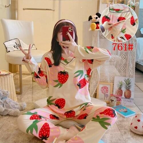 Spring and Autumn Pregnant Pajamas Women Pyjamas V Collar Cute Lactation Month Clothing Home Clothing Long Sleeves Sleepwear Set