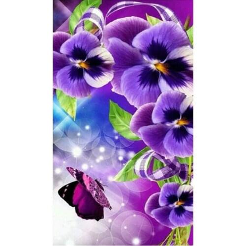 Full square diamond embroidery Purple pansy butterfly home decor diy 5d diamond painting Cross Stitch rhinestone Mosaic Pattern