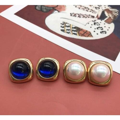 Simple Square Blue Pearl Earrings New Party Travelling Accessories For Women Girls