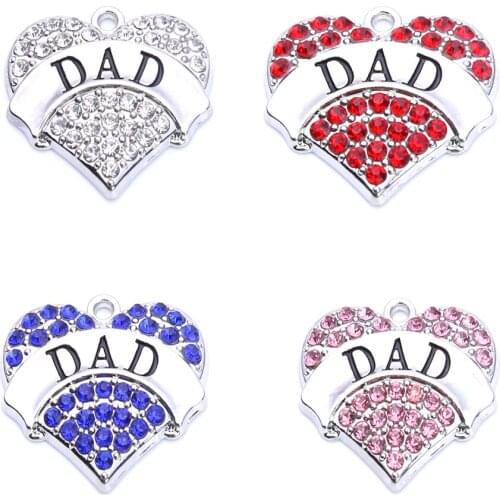 Drop Shipping New Arrivalr 20 pcs a lot rhodium plated DAD with red/pink/blue/white crystal heart pendant Hot Selling