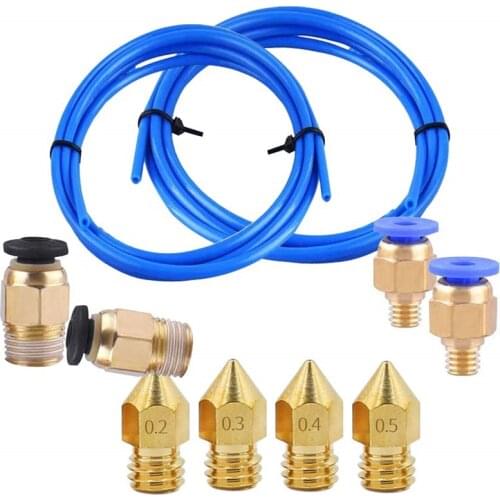 PTFE Tube ID 2mm OD 4mm + PC4-M6 PC4-M10 Pneumatic Connector + MK8 Nozzle 0.2mm 0.3mm 0.4mm 0.5mm Extruder for 3D Printer