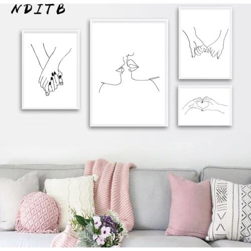 Line Drawing Kiss Handholding Canvas Poster Abstract Wall Art Painting Print Minimalist Nordic Decoration Picture Home Decor
