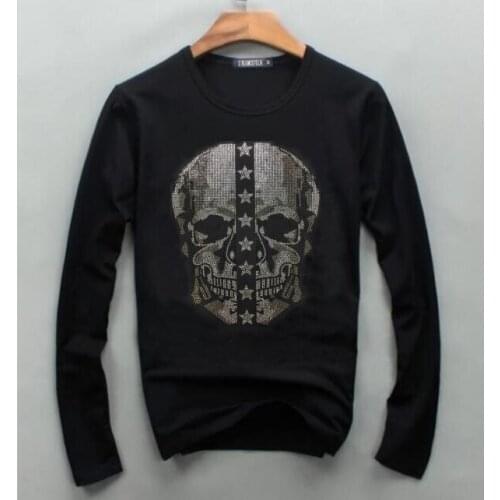 O Neck Mens T Shirts Full Sleeves Diamond Cotton Long Sleeve T-Shirt Men drop shipping Clothing Male t shirt Autumn Spring