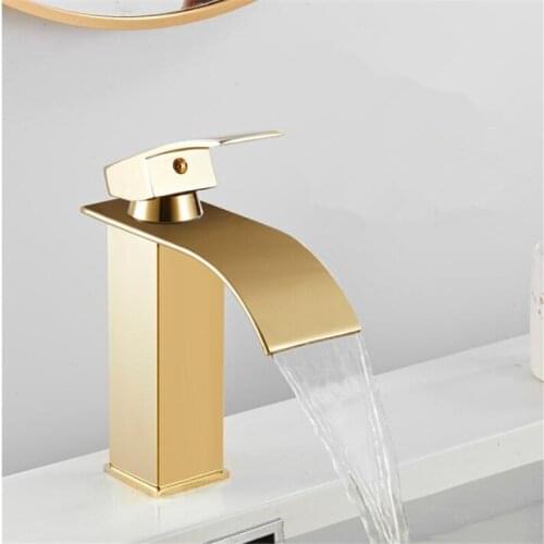 Basin Faucet Gold Waterfall Faucet Mixer Tap Brass Bathroom Faucet Bathroom Basin Faucet Mixer Tap Hot and Cold Sink faucet