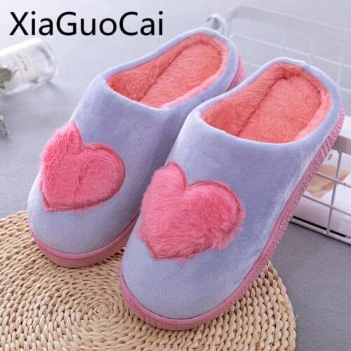 Pink and Gray Slip-on Women Winter Slippers Basic Sewing Female Winter Fur Warm Slippers Home Indoors Shoes