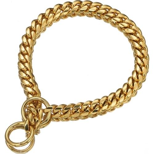 Top Design 14MM Duty Pet Choker Gold Tone Dog Miami Cuban Chain Stainless Steel For Shepherd Dog, Labrador, Rottweiler, Bulldog