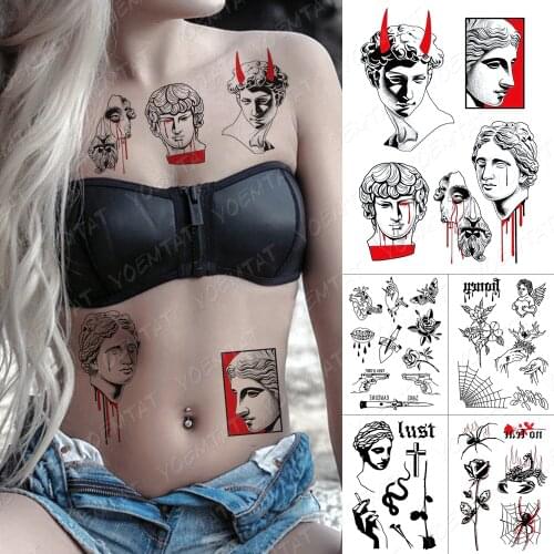 Waterproof Temporary Tattoo Sticker David Statue Old School Angel Flash Tattoos Heart Knife Body Art Arm Fake Tatoo Women Men