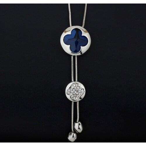 Korean version of four-leaf clover long chain womens hundred matching fashion pendant four-petal flower crystal jewelry