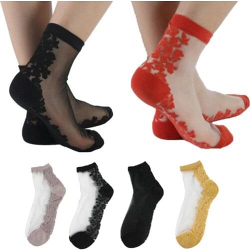 Women Lace Floral Ankle Sock Soft Comfy Sheer Silk Cotton Elastic Mesh Knit Frill Trim Transparent Womens Socks Hot 2021