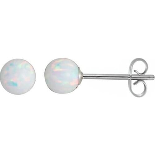 925 Sterling Silver Thick pin 4mm white fire opal ball stud girl women ladies ball stud opal earring