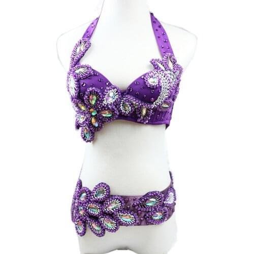 Customize Luxury Belly Dancing Egyptian Costumes Oriental Dance 2pcs Women Professional Belly Dance Costume Bra Belt