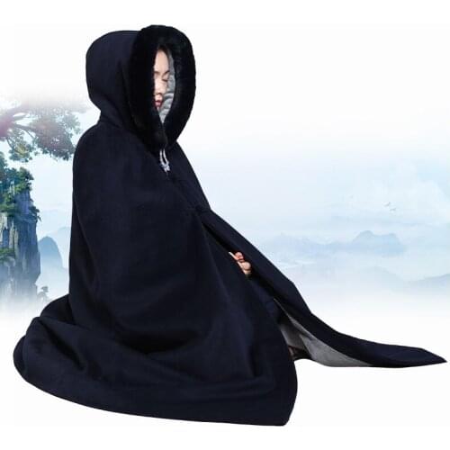 Unisex Winter warm shaolin monk kung fu clothing robe buddhist meditation cloak zen coat lay cape monks uniform 7color gray/blue