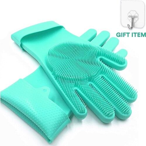 1 Pair Multifunction Magic Silicone Cleaning Sponge Gloves Dish Silicone Washing Rubber Scrub Gloves for Kitchen Cleaning Weight