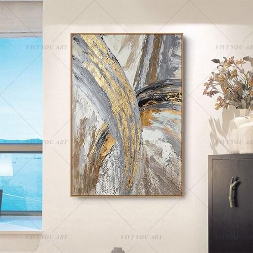 2020 100% Handpainted abstract oil painting Gold Gray White gorgeous abstract Painting Home Wall corridor Office Decor