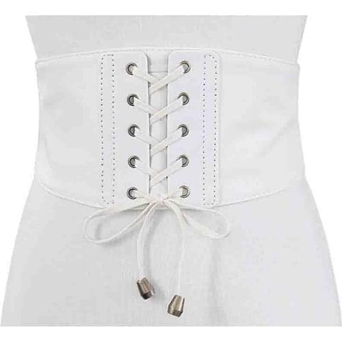 2021 PU Leather Belt White Brown Black Wide Waistband Corset Vintage Retro Cummerbund Stretch Elastic Waist Belt