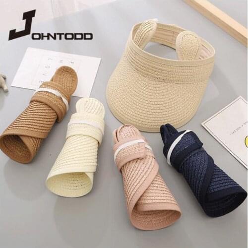 2021 Fashion Summer Baby Boy Girl Kids Folding Bunny Straw Visor Cap Sun Hat Outdoors Beach Cotton Children Cap Adjustable